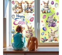 Pwsap Easter Window Stickers,56PCS Large Bunny Eggs Flower Window Clings Decals,Colorful Spring Self Adhesive Window Decorations for Easter Home Party Glass Indoor Outdoor Store School Office Bedroom