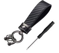 Pwsap Microfiber Leather Car Keychain, Premium Carbon Fiber Key Chain Holder, Universal Key Fob for Men Women, 360 Degree Rotatable, Anti-Lost D-Ring, 1 Screwdriver, Gift for Father Boyfriend Family