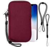 Pwsap Phone Sock, Universal Shock & Impact Resistant Neoprene Pouch with Carabiner and Lanyard Strap Sleeve Case for Hiking & Travelling Phone Bag Fits Phones up to 7 Inches, Wine Red, M