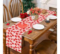 Pwsap Valentine Heart Table Runner, 143 Love Linen Table Runner,Red Valentine Proposal Anniversary Wedding Decor, Seasonal Winter Holiday Kitchen Dining Table Decoration for Indoor Outdoor Home Party