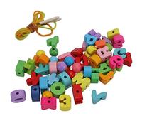Pwshymi 51Pcs Alphabet Lacing Beads Glossy Surface for Hand Eye Coordination Learning Toys for Kids Beech Material