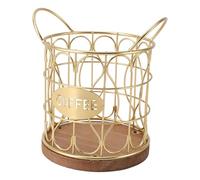 Pwshymi Coffee Pod Holder Stylish and Convenient Storage Basket for Cafe Kitchen Countertop, Strong Metal Wire Coffee Capsule Organizer with Wooden Base for Home Office, Rustproof Iron and Log Decor