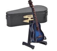 Pwshymi Miniature Classical Guitar Model, Desktop Decoration Ornaments, Lifelike Wooden Musical Instrument for Desk, Bookcase, Table, with Stand, Suitable for Music Lovers, Blue