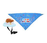 Pwshymi Pet Birthday Hat Scarfs Set for Small Medium Dogs and Cats, Comfortable Soft Fabric Birthday Outfit for Pet Parties and Parades, Easy to Clean, Adjustable Size (Blue)