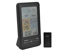 Pwshymi Weather Clock with Color Screen and 12-Hour Forecast | Temperature and Humidity Meter, ABS housing, indoor and outdoor sensor readings, plug-in power option