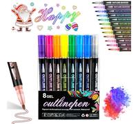 Pwzoax Coloring Lightstick Graffiti Highlighter Pens, 36-Color Coloring Lightstick Graffiti Pen, Double Line Outliner Markers for Drawing/Greeting Cards (8pcs)