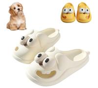 Pwzoax Love Pups Slides - Tongue Kiss Slippers, Love Pup Slides Cute Funny Non-slip Big Eye Dog Slippers for Women Men (White,38/39)