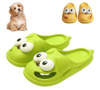 Pwzoax Love Pups Slides - Tongue Kiss Slippers, Love Pup Slides Cute Funny Non-slip Big Eye Dog Slippers for Women Men (Green,38/39)