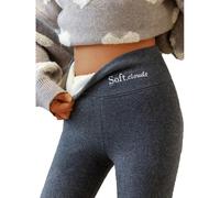 Pwzoax Soft Clouds Fleece Lined Leggings for Women Casual Warm Winter Solid Pants Slim Leggings (Dark Grey,M)