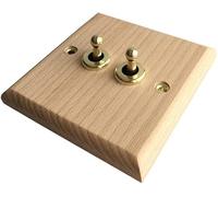 PXAMORTEL Flat Plate Toggle Switch, Manual Brass Intermediate 86 Wall Type Light Luxury Lever Solid Wood Toggle Light Switch(2 Gang)