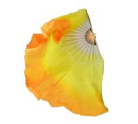 PXAMORTEL Silk Bamboo Belly Dancing Fans, Veil Silk Fire Flame Art Worship Belly Dance Fan Pair Stage Performance Props Adults Customized Color(36cm 25cm)