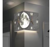 PXAMORTEL Wall Clock, 10” Led Wall Clock Double Sided, Corner Clock With 3 Colors Light(Gold Pointer)