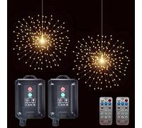 PXBNIUYA 2 Pack Starburst Sphere Lights with Remote Control,200 LED Firework Light, 8 Modes Dimmable Waterproof Copper Wire Hanging Fairy Light for Patio Parties Christmas (Solar Powered)