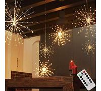 PXBNIUYA 200LED Firework Lights, Battery Operated Starburst Sphere Lights, 8 Modes Dimmable Remote Control, Waterproof Fairy Light, Copper Wire Light for Indoor Outdoor Christmas Decor (Warm White)