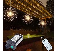 PXBNIUYA 3 Pack 600 LED Plug-in Starburst Lights, Firework Light 8 Modes Dimmable Remote Control Waterproof Hanging Fairy Light, Copper Wire Light for Patio Party Tent Christmas (Warm White)