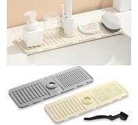 PXBSNB 2 PCS Faucet Sink Splash Guard, Silicone Faucet Mat for Sink, 2 in 1 Sink Drainer Mat, Faucet Handle Drip Catcher Tray for Kitchen Bathroom Worktop Protect(Grey,Beige)