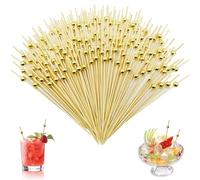 PXBSNB 200 PCS Cocktail Sticks for Food, 12 CM Cocktail Picks, Bamboo Toothpicks Wooden, Gold Pearl Cocktail Accessories for Drinks, Cocktail Decorations for Fruit Appetizers Sandwich Party Bar