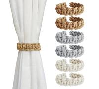 PXBSNB 6 PCS Braided Curtain Tiebacks, Farmhouse Rustic Curtains Tie Backs Rope, Handmade Tie Backs for Curtains, Natural Hemp Cotton Rope Curtain Holder for Home Hotel Office Light Weight Drapery