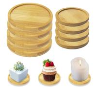 PXBSNB 8-Piece Bamboo Round Coasters Set with Antispill Rim - 2 Size Wooden Coasters for Coffee, Beer, Glass Bottle, Planters and Tabletop Protection - Housewarming Gift