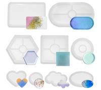 PXBSNB Resin Moulds Silicone, 9 Styles Resin Coaster Moulds, Reusable Epoxy Resin Moulds, Various Shapes Silicone Moulds for Resin, Heart Resin Molds for DIY Coasters Art Crafts Home Decorations