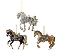 Pxcewdcx 3 Piece Christmas Horse Ornament, 8.2x8cm 2D Acrylic Sparkly Horses Ornament Decorations, Colour Printed Flat Horse Pendant, Horses Hanging Ornaments For Tree, Car & Home Decor