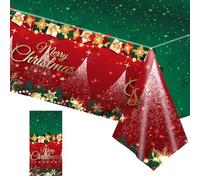 PXDUCN Christmas Table Cloth, 137 * 274cm Large Shiny Red and Green Plastic Tablecloth, Wipe Clean Tablecloth, Christmas Decorations, Winter Holiday Party Supplies Table Decoration