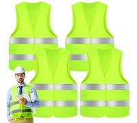 PXDUCN Hi Vis Vest, Yellow Jackets, 4 PCS Standard Size Reflective High Vis Vests, Hi Vis Jacket With 2 Reflective Strips, Hi Viz Vests Yellow for Running, Cycling, Surveyors and Traffic Work