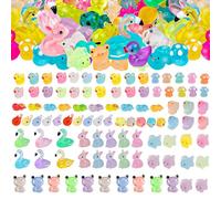 PXDUCN Mini Resin Animals, Resin Animals, 97 Pcs Mini Ducks Frog Mushroom Dolphin Dinosaur Rabbit Cow Turtle Chicken Flamingo, Tiny Toy for Diy Craft Garden Landscape Dollhouse Theme