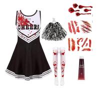 PXDUCN Zombie Cheerleader Costume, Halloween Costumes, 8 Pcs Cheerleader Dead Outfit Party, for Attending Halloweens and Parties Use by Those Aged 15 and Above (Black, 140)