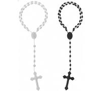 Pxiryanlow 2Pcs White Black Plastic Rosary Beads Luminous Necklaces Catholicism Prayer Religious Jewelry Cross Necklace for Women Men