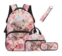 Pxjivorg 4 PCS Koala Girls Backpack Set, Space Planet 17 Inch School Backpack for Girls 6-8, Cherry Blossom Kids Schoolbag with Lunch Box Pencil Case for 1st Grade/ 2nd Grade/ 3rd Grade