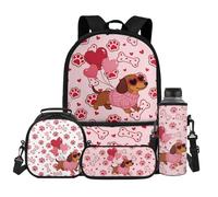 Pxjivorg Dachshund Kids Backpack with Lunch Box for Girls Elementary School Bookbag Set Pencil Case Water Bottle Pouch 17 Inch Lightweight Cute School Bag for Kindergarten