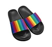 Pxjivorg Pride Month Unisex Lightweight Slippers Non-slip Comfortable Slippers Gay Rainbow Sandals Beach Bathroom Pool Quick Dry Home Shoes Black UK Size 7