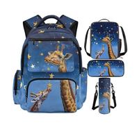 Pxjivorg Star Giraffe Kindergarten Backpack for Kids Cute Preschool Bookbag with Lunch Bag Pencil Box Water Bottle Holder Lightweight School Bag for Boys 4-6 Children Daycare Rucksack