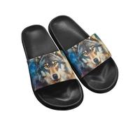 Pxjivorg Women's Lone Wolf Print Slippers Simple Wide Version Slipper Elastic and Versatile Slip-On Casual Sandal for The Beach and Pool Black UK Size 7