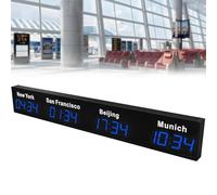 PxkVrin Digital World Time Zone Clock, Large Digital LED World Clock, 3/4/5 Time Zone, for Hotels, Airports, Entertainment Venues. 4City-Blue