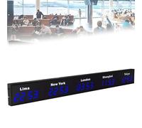 PxkVrin Digital World Time Zone Clock, Wall Mounted City Time Zone World Clock, 3/4/5 Time Zone, for Hotels/Enterprises/Airports. 5City-Blue