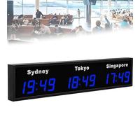 PxkVrin Digital World Time Zone Clock, Wall Mounted City Time Zone World Clock, 3/4/5 Time Zone, for Hotels/Enterprises/Airports. 3City-Blue