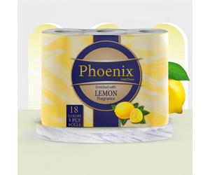 PXLM18 18-Roll Bulk Pack: Quilted 3-Ply Lemon-Scented Toilet Rolls, UK Made, 150 Sheets/Roll, Sustainable Virgin Pulp