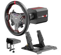 PXN VD6 Bundle: PC Steering Wheel and Pedals - 6 Nm Direct Drive Servo Motor Base, W AS Racing Wheel, Hall Effect 3-Pedal Set, and Table Clamp - Professional Sim Racing Setup for Windows PC (7-11)