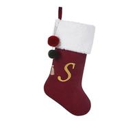 Pxniy 19.5 inches Personalized Velvet Christmas Stocking,Initials Embroidered Letter Christmas Stocking with pom poms, for Fireplace Hanging Decor and Xmas Gift(Burgundy S)