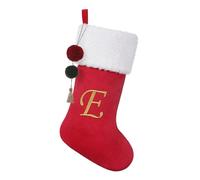 Pxniy 19.5 inches Personalized Velvet Christmas Stocking,Initials Embroidered Letter Christmas Stocking with pom poms, for Fireplace Hanging Decor and Xmas Gift(Red E)