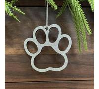 Pxniy Silver Monogram Christmas Ornament, 4.8 x 3.5 inch Wooden Initial Letter, Holiday Tree Decoration and Stocking Tag (paw)