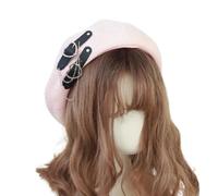 PXPLDYY Beret Hat Women Beret Harajuku Lolita Painter Hat Jk Hat Girl Beret Cute Pu Chain Heart Love Kawaii Women Hat Accessories,Pink,One Size