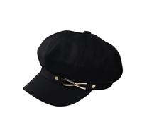 PXPLDYY Beret Hat Women Panama Beret Cap Autumn And Winter Women'S Duck Tongue Elegant Chain Octagonal Hat Outdoor Artist Hat,Black,56-58Cm