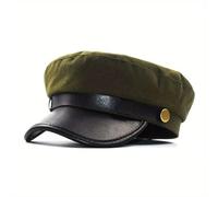 PXPLDYY Beret Hat Women Pu Leather Octagonal Hat Retro Beret Hat For Women Iron Buckle Painter Cap Vintage Women Kepi Female Cap Autumn Hat,Army Green,One Size