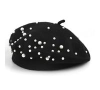 PXPLDYY Beret Hat Women Retro Pearls Beads Berets For Elegant Women Warm Winter Hats Skullies Beanies Vintage Cashmere Female Flat Hats Solid Caps,Style1,One Size