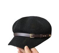 PXPLDYY Beret Hat Women Summer Sun Hat Female Casual Octagonal Beret Hat Female Breathable Hollow Belt Buckle Duck Tongue Hat Beach Straw Hat,Black,56-58Cm