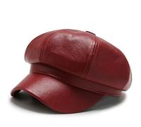 PXPLDYY Beret Hat Women Women Men Pu Leather Berets Hat Retro Solid Beret Baseball Cap Outdoor Sun Hat Winter Warm Octagonal Hats Newsboy Caps,Wine Red,One Size
