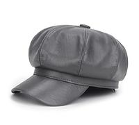 PXPLDYY Beret Hat Women Women Pu Leather Berets Cap Painter Hat Outdoor Adjustable Female Autumn Winter Casual Lady Cap Hat For Women,Grey,One Size